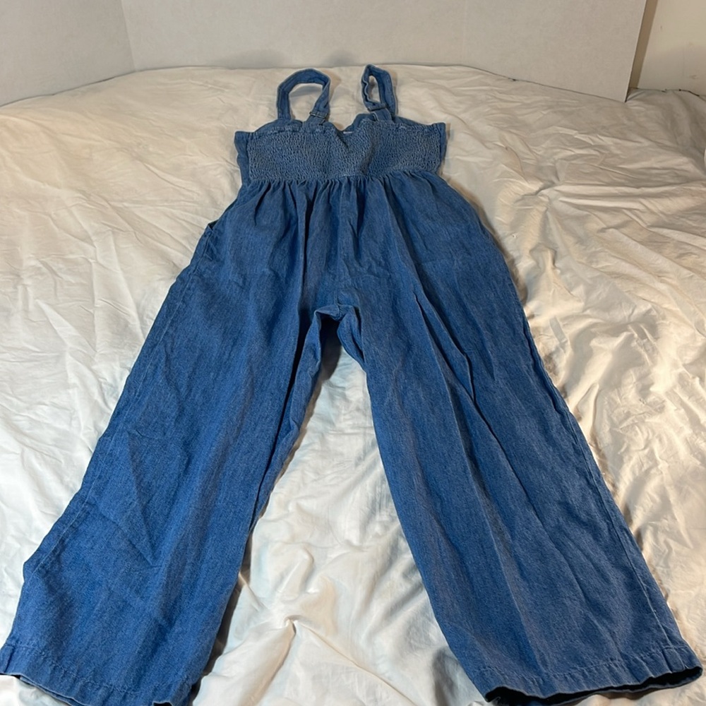 Chambray Adjustable Strap Crop Length Jumper Petite Small - Picture 9 of 12